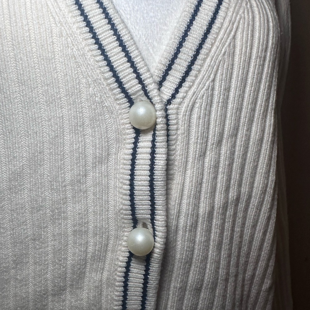 Talbots White Cardigan with Black Trim - Picture 3 of 6
